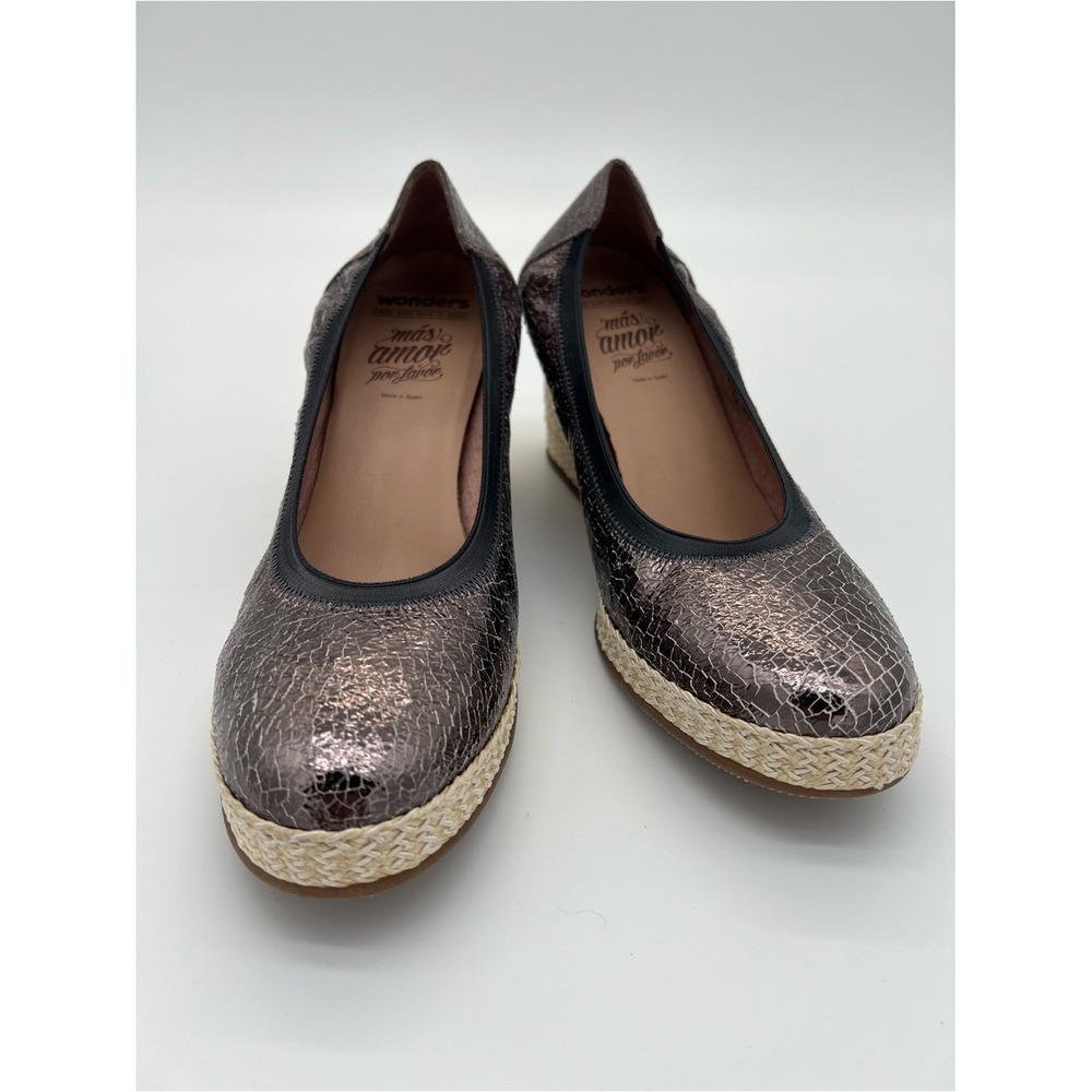 Wonder's Metallic Bronze Espadrille‎ Wedge Flats size 41